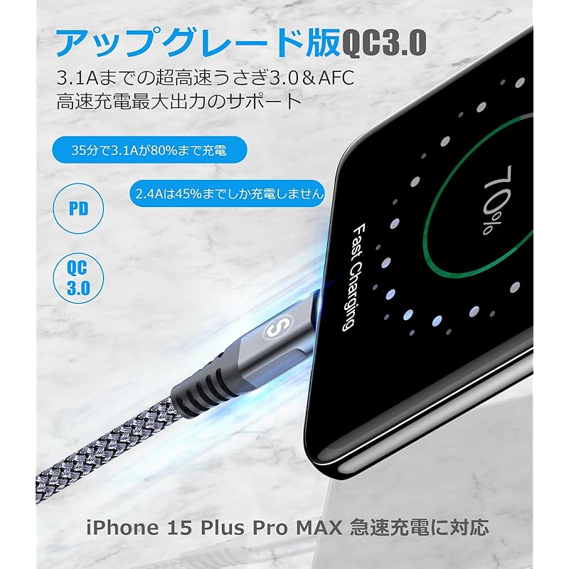 USB Type C Cable 3M /Set of 2, Sweguard USB-C & USB-A 3.1A Cable [QC3.0 Compatible Quick Charging] Type C Charging Cable iPhone16/iPhone 15 Pro MAX,