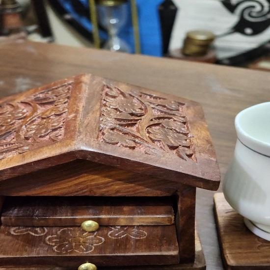 Tea Rustic  Coasters Wooden Hut 8.89cm Beautiful Handmade Christmas Gift