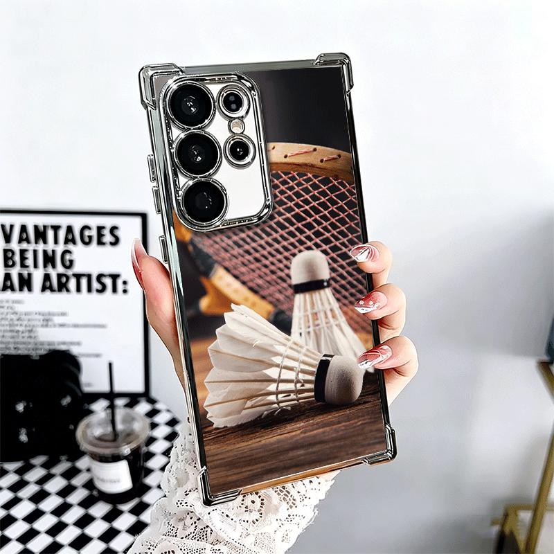 Badminton Sport Plating Phone Case For Samsung Galaxy S24 S25 FE S26 Edge S23 Ultra S22 S21 Plus S20 Anti-Fall Airabag Cover