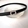 Rhinestone Pearl Decorated Women's Waist Belt Single Circle Pin Buckle Black White Waistband Thin Waist Strap Dress Accessory