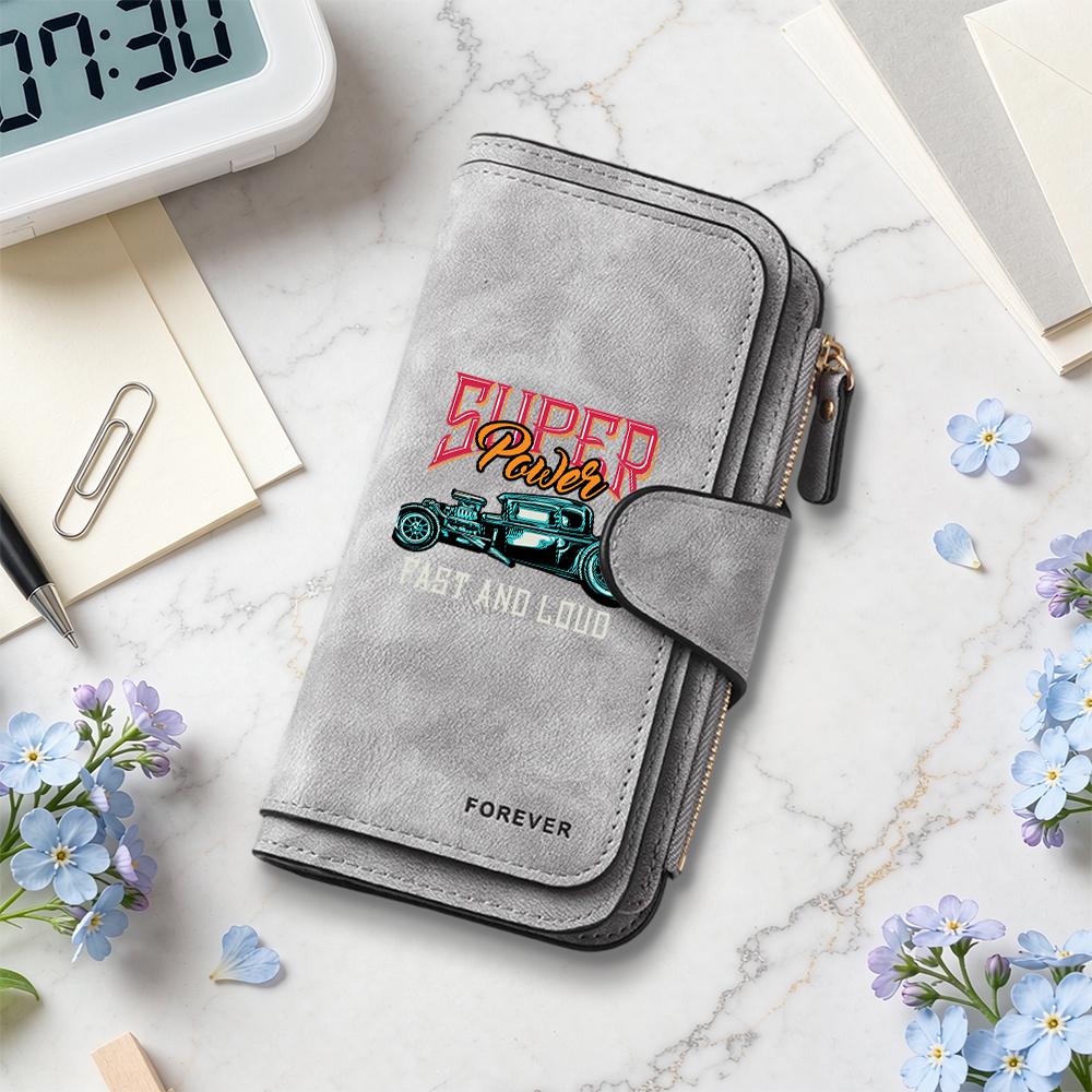 Vintage Car Print Long Wallet Multi Card Holder Portable Fashion Purse
