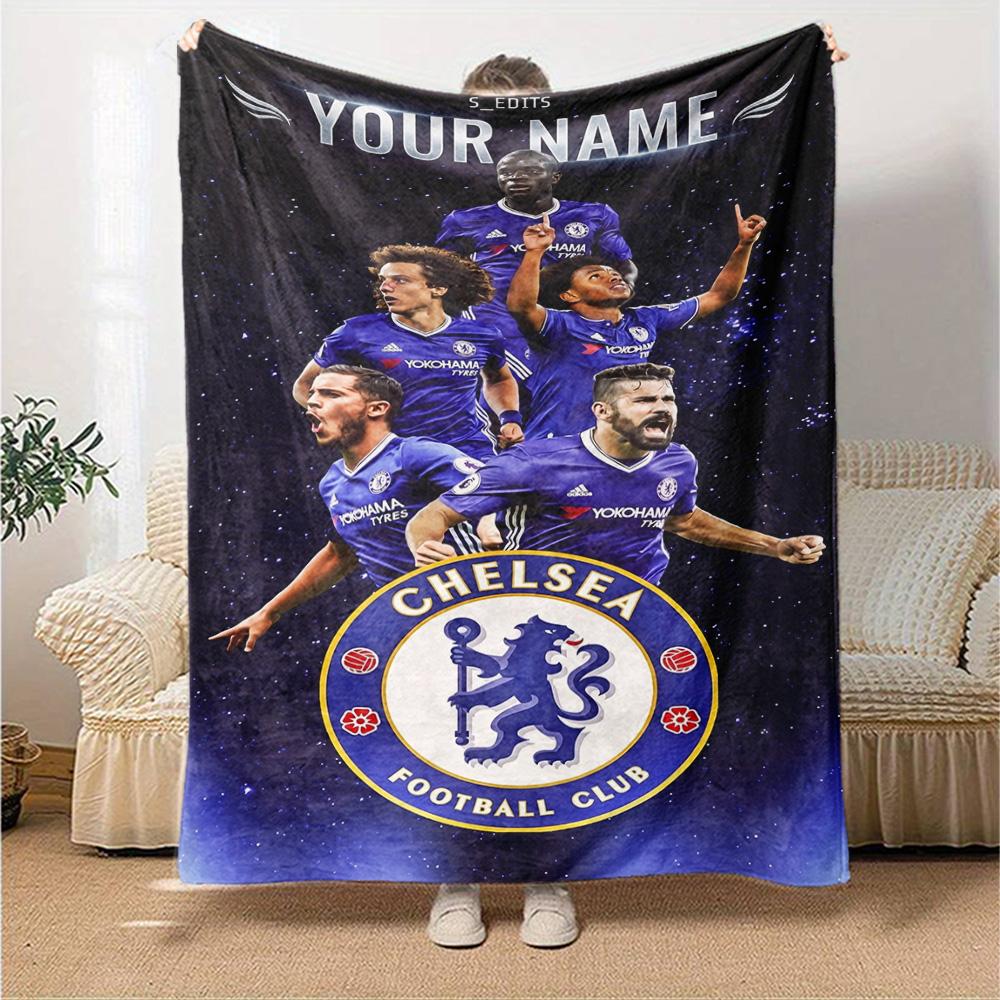 Chelsea Fc Football Player Personalized Text Blanket Gift Customizable Blanket Soft & Cozy Great for Home Decor Couch Bed Seaside