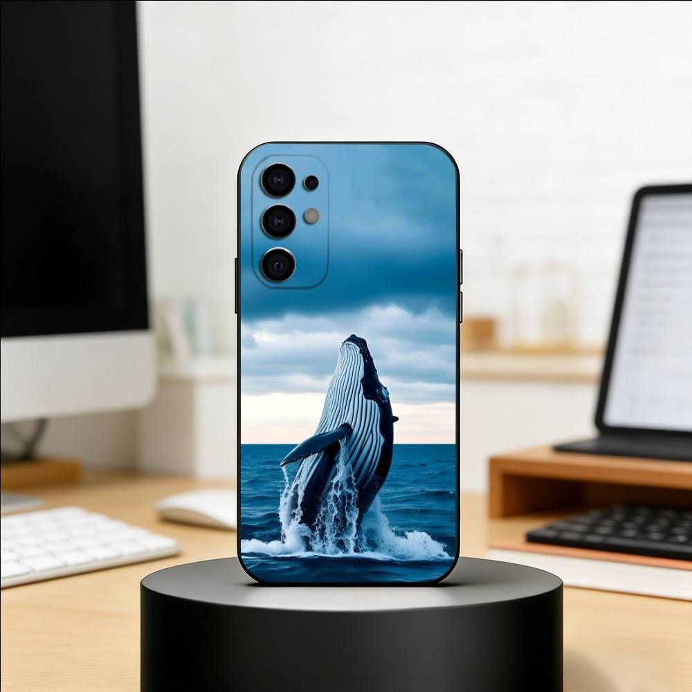 Чехол для телефона 'Синий кит в океане' для Samsung S25, S24, S21, S22, S23, S30, Ultra, S20, Plus, Fe, Lite, Note, 10, Черный чехол