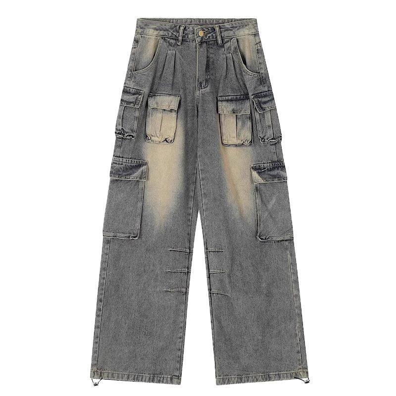 Plus Size Women's Retro Wide-Leg Jeans with Multi-Pocket Design