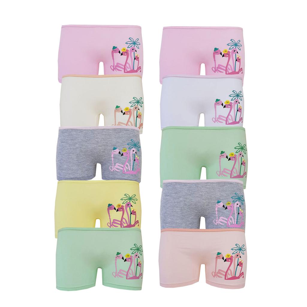 10 шт., хлопковые трусы-боксеры для девочек с цветным принтом, веселые