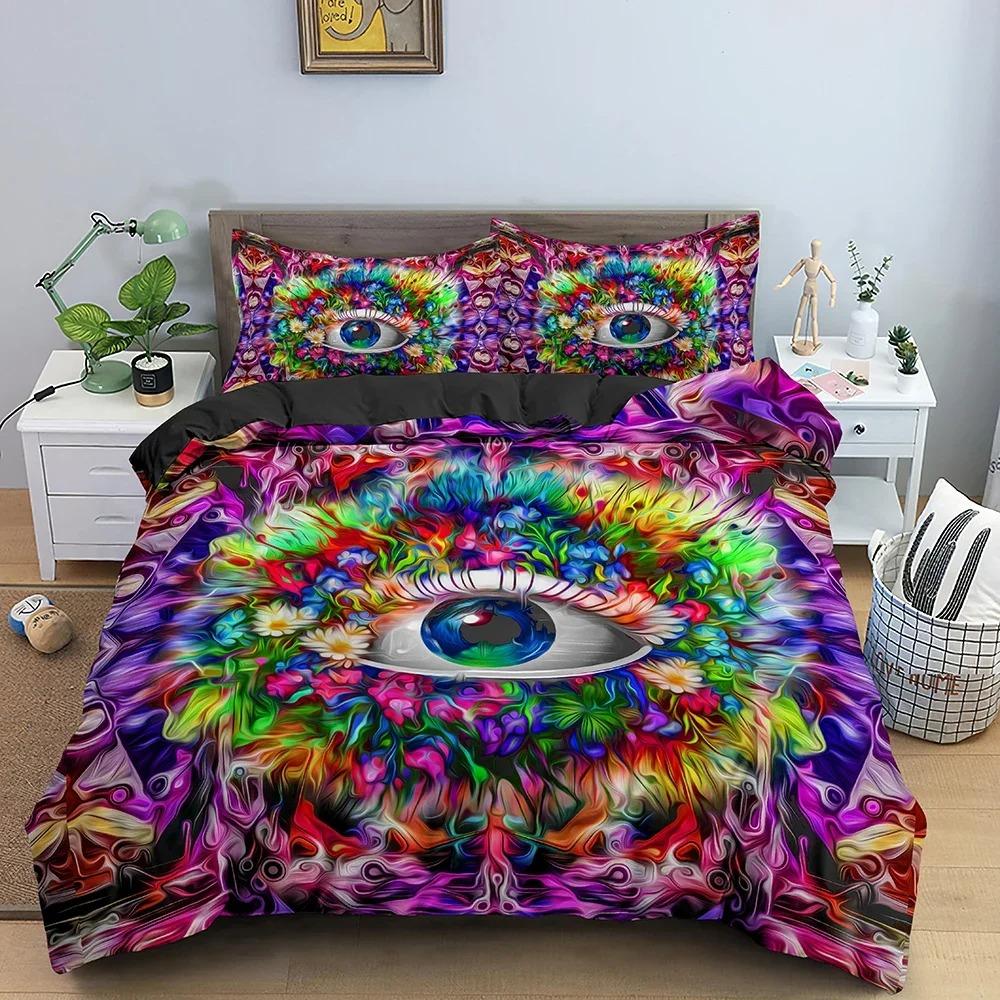3D Blue Evil Eye Пододеяльник King Queen Size Psychedelic Magic Drawing Eyes Комплект постельного белья для детей, подростков, взрослых, полиэстеровый пододеяльник