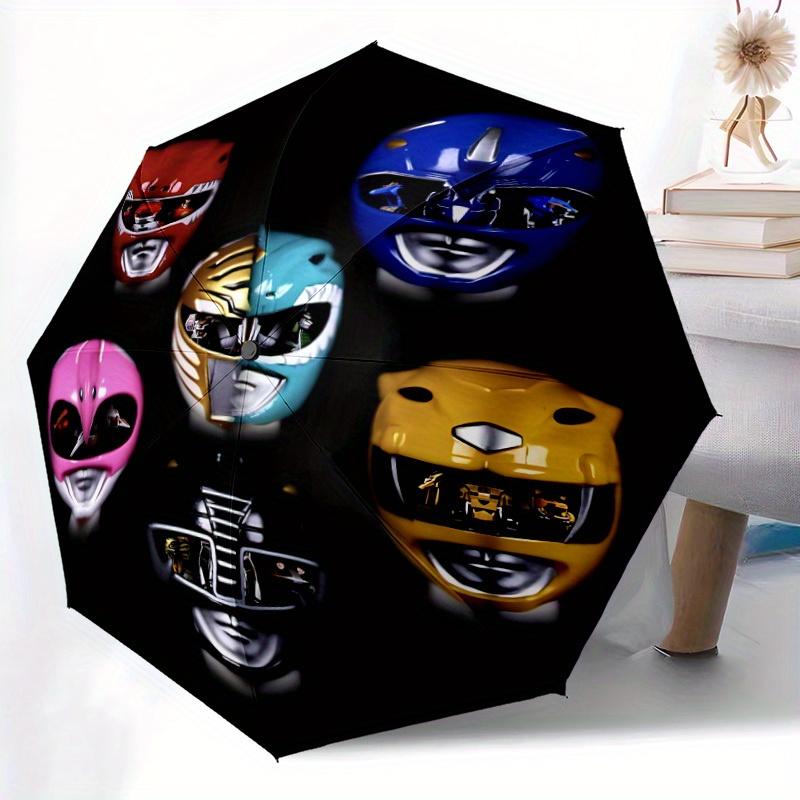 1pc Power Rangers Automatic Folding Umbrella, Portable Collapsible Design, 8-Rib Iron Frame,, All-Season Casual Outdoor Accessory for Christmas Birthd