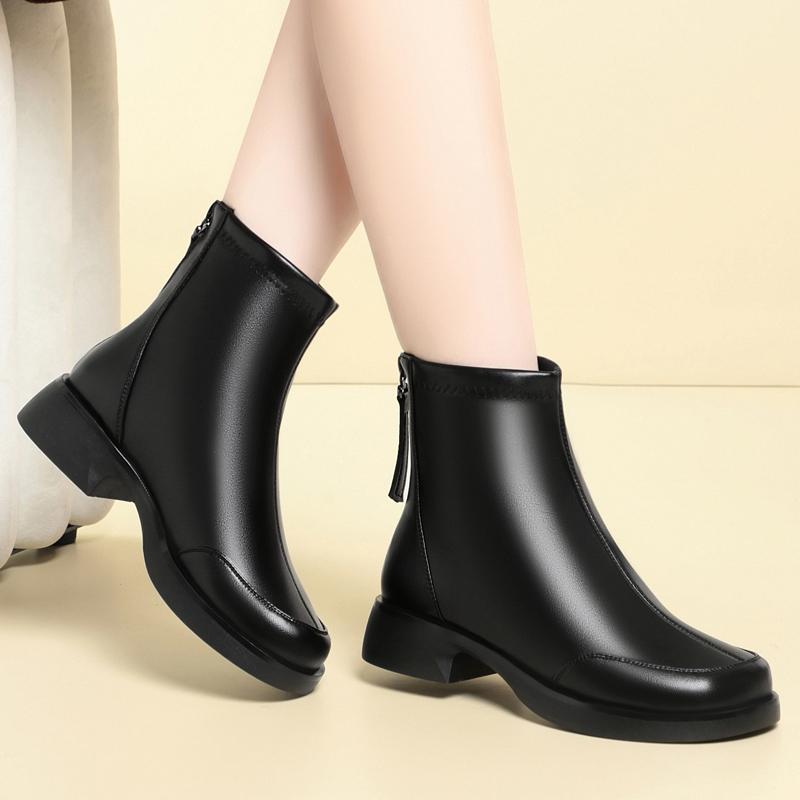 Ботинки для мам из натуральной кожи, осенне-зимние, нескользящие, женские, ботильоны, с застежкой-молнией сзади, женские, для езды