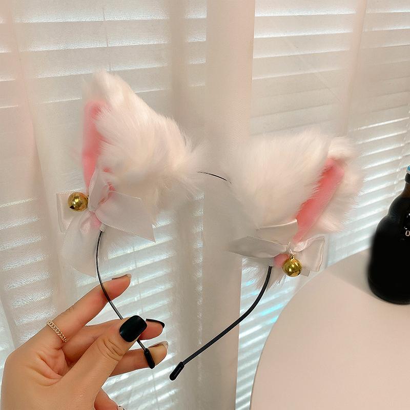 Сексуальная повязка на голову с ушками кошки для женщин и девочек, кружевной бант, ожерелье, плюшевая повязка на голову с колокольчиком, косплей, маскарадная вечеринка, костюм, аксессуары для волос