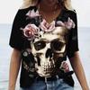 Футболка с черепами, женская рубашка, модная новая повседневная футболка с короткими рукавами, женская одежда для девочек, футболка с v-образным вырезом для женщин