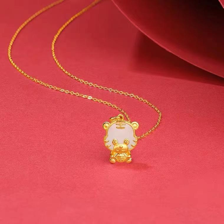Ожерелье из 18-каратного золота с пятью благословениями и тигром, простое одинарное ожерелье из золота 750 пробы
