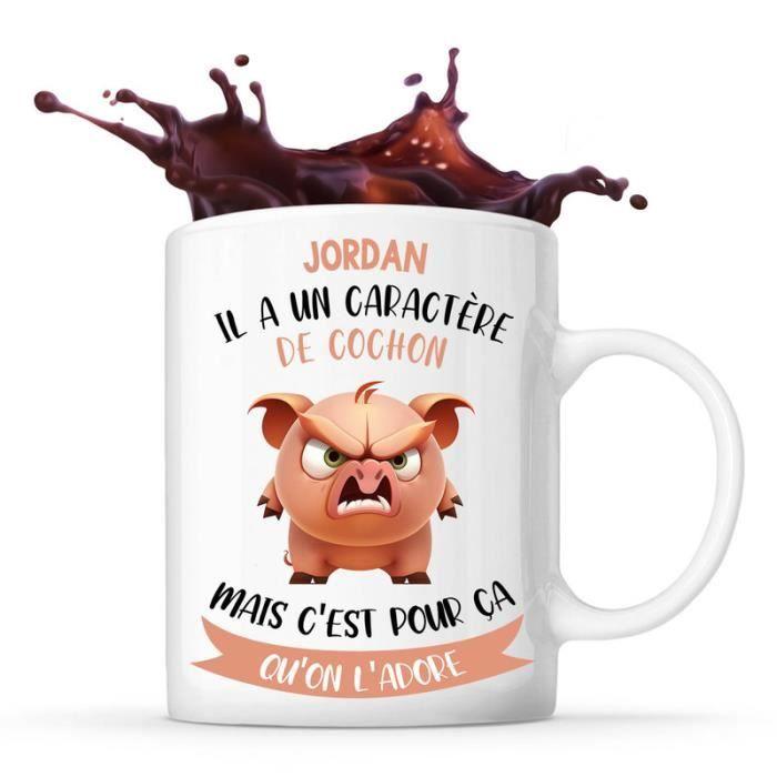 Mug - Jordan - Caractère de Cochon - Céramique - Design Recto/Verso - Blanc