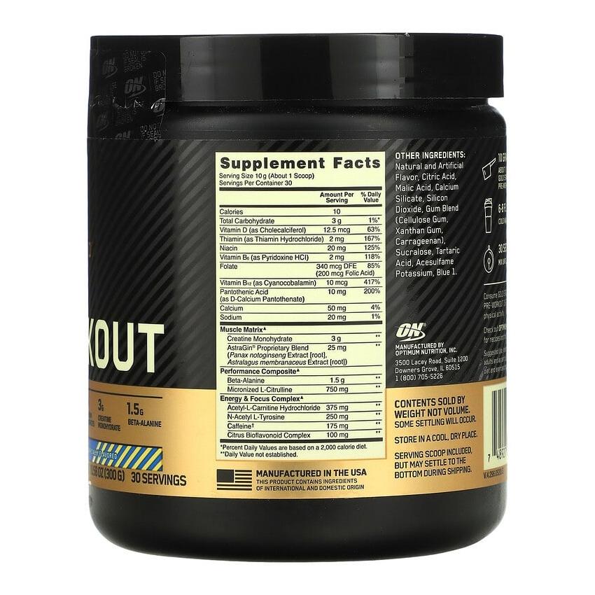 Pre-Workout Supplement Blueberry Lemonade (300 G), Gold Standard Pre-Workout Blueberry Lemonade, Optimum Nutrition