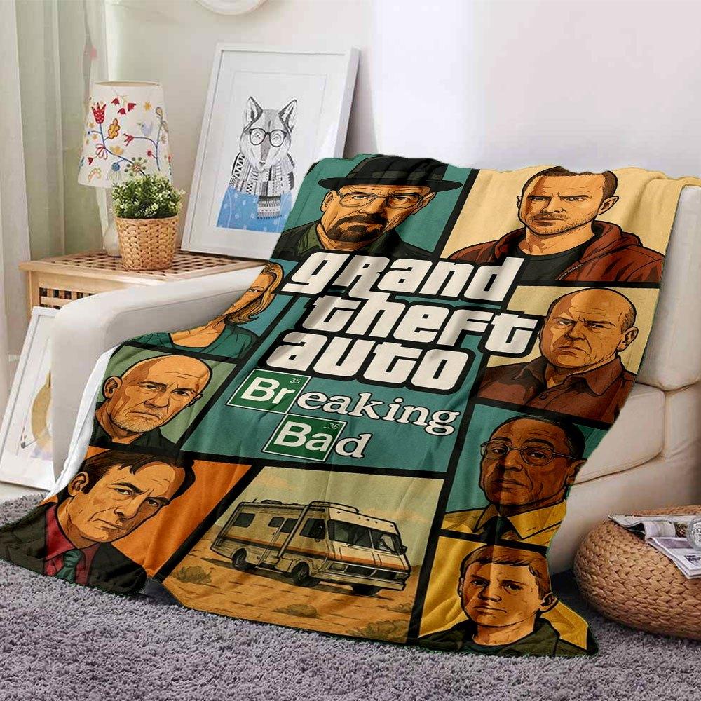 1 шт. Мягкое фланелевое одеяло Grand Theft Auto с дизайнерским принтом. Уютное одеяло для всех сезонов, идеально подходит для дивана, кровати, офиса