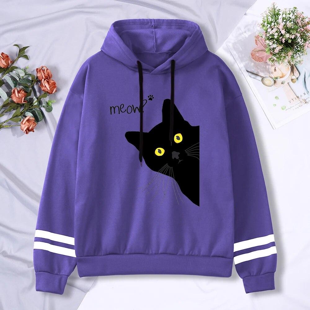 Мяу черный кот унисекс с капюшоном модные свободные толстовки унисекс с плотным принтом пуловер высокого качества уличная теплая спортивная одежда