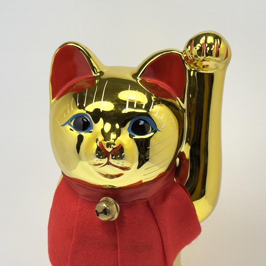 Tokoname Ware Gold Slim Maneki Neko 24cm Tall Made In Japan
