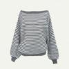 Versatile Knitted Top One-Row Neck Lace-Up Style Sweater Loose Fit Striped Lantern Sleeve Tops