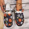 2024 Хэллоуин Новые женские модные туфли с принтом на плоской подошве с круглым носком Женские одинарные туфли Повседневная удобная женская обувь