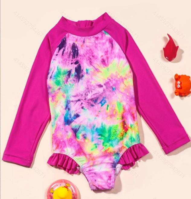Детский цельный купальник с принтом tie-dye и фламинго, с защитой от солнца