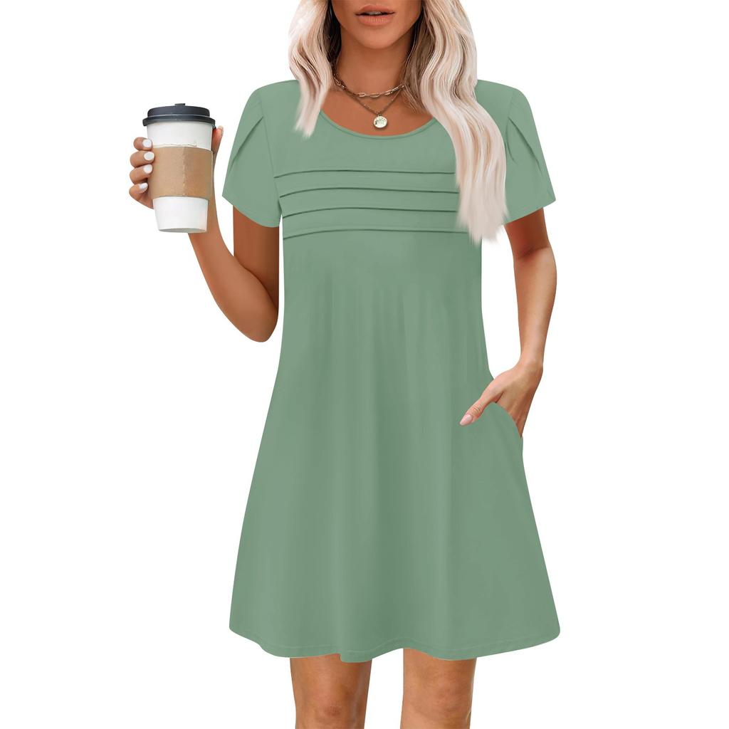 Женские летние повседневные лепестковые узкие полосатые плиссированные однотонные платья