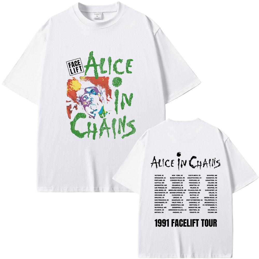 Rock Band Alice in Chains Face Lift Tour 1991 Tshirt Unisex Women Punk Casual Oversized Tshirt Tops Male Fashion Pure Cotton Tees