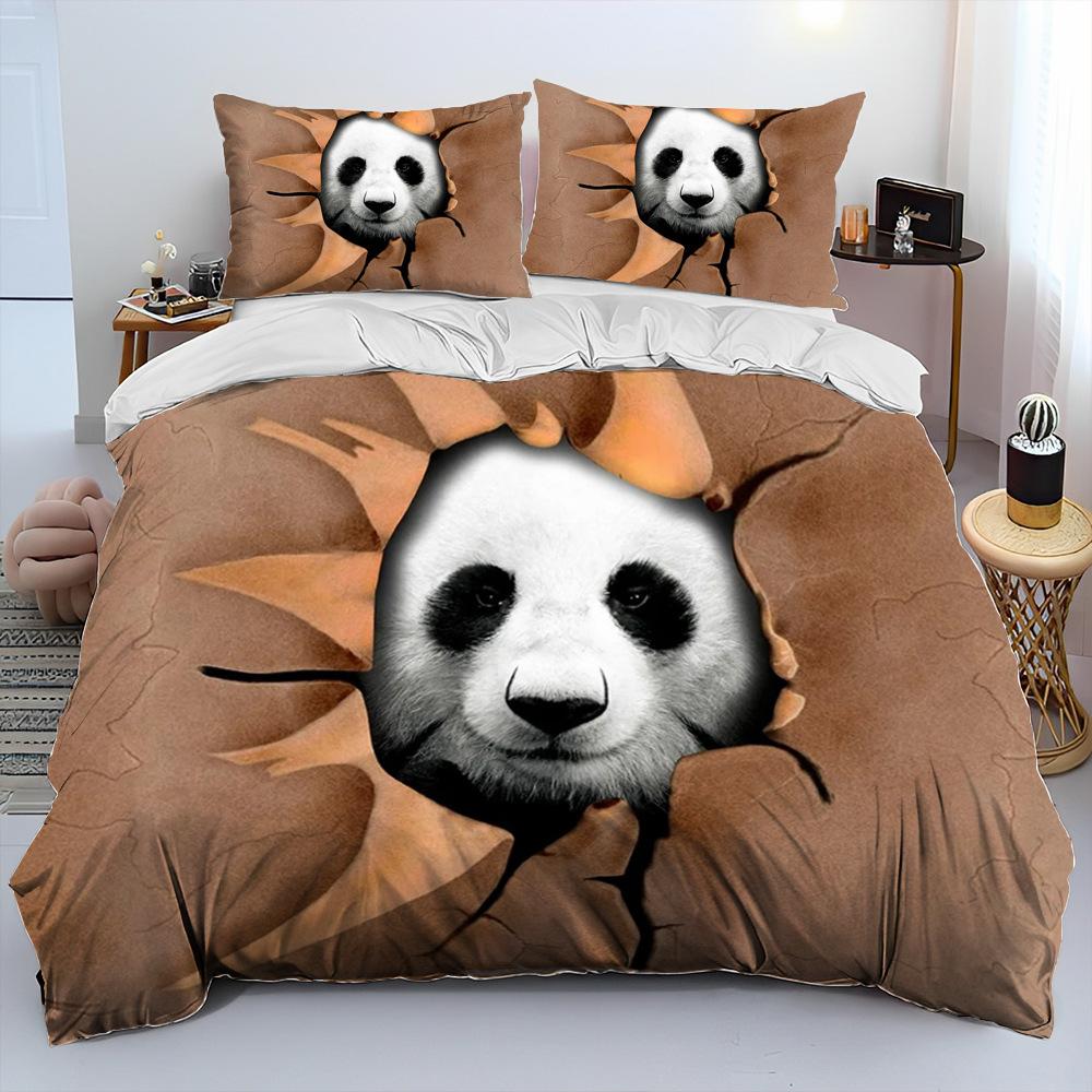 Funny Panda Cartoon HD Printed Comforter Bedding Set, Panda Bed Quilt Cover with Pillowcases75*50cm, Boy's Bedroom Bedding Set