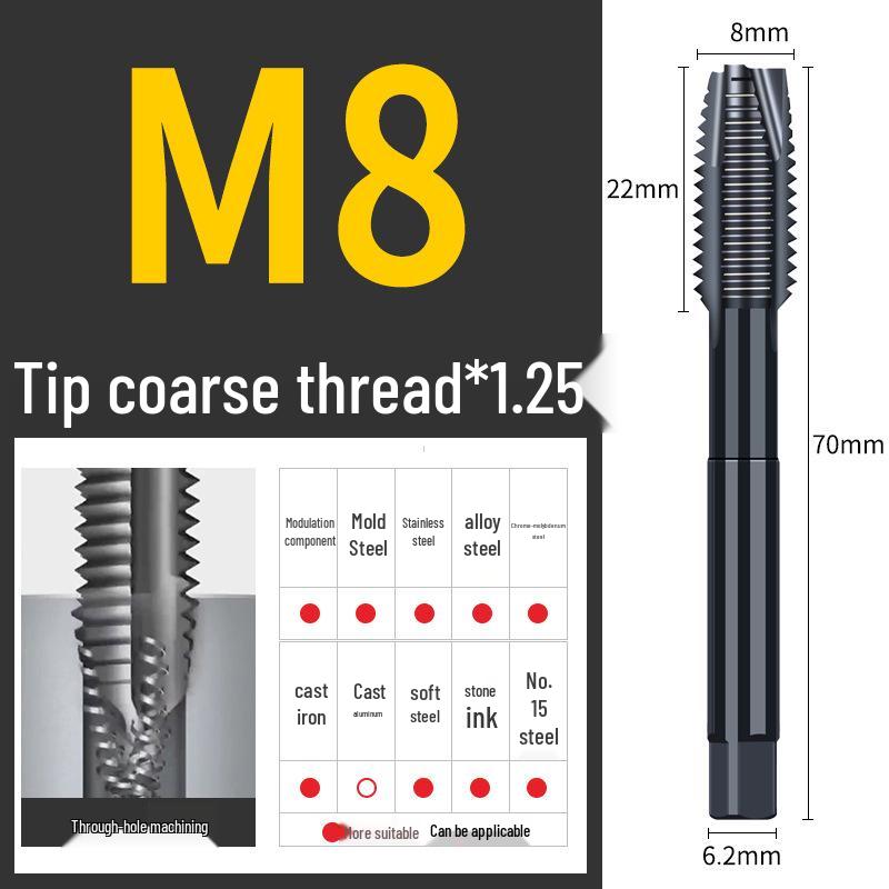 65° Машина для азотирования Спиральный метчик для нержавеющей стали, Размеры M3-M12