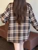 Women's Retro Plaid Long-Sleeve Mid-Length Shirt-Jacket