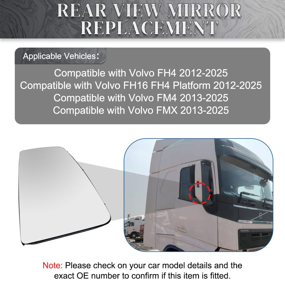 Для Volvo FH4 FH16 FM4 FMX 2013-2026 Зеркальное стекло заднего вида с подогревом, широкоугольное, 82356810 82359214 Маленькое зеркало Левое = Правое