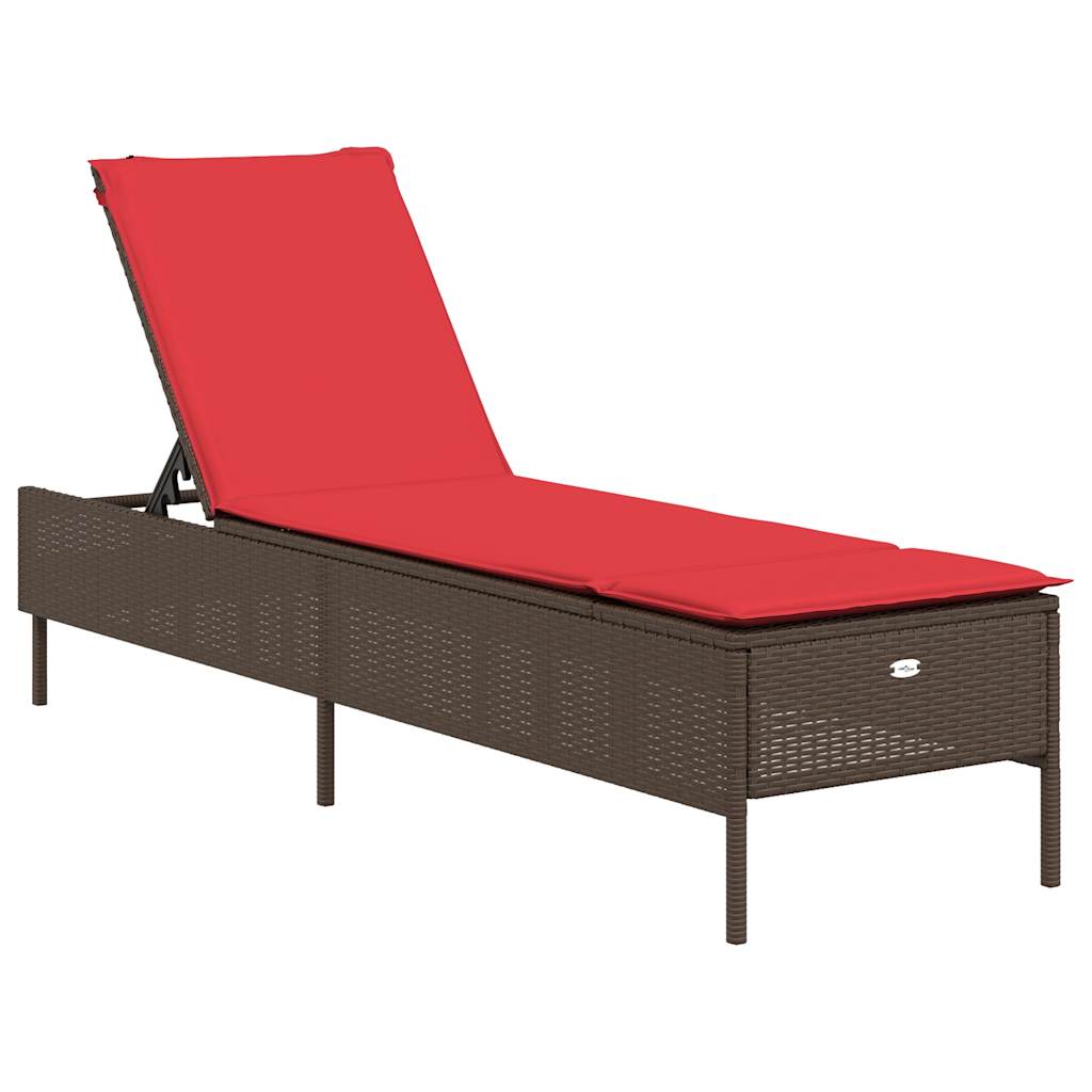 Sun Lounger with Cushion Brown Poly Rattan