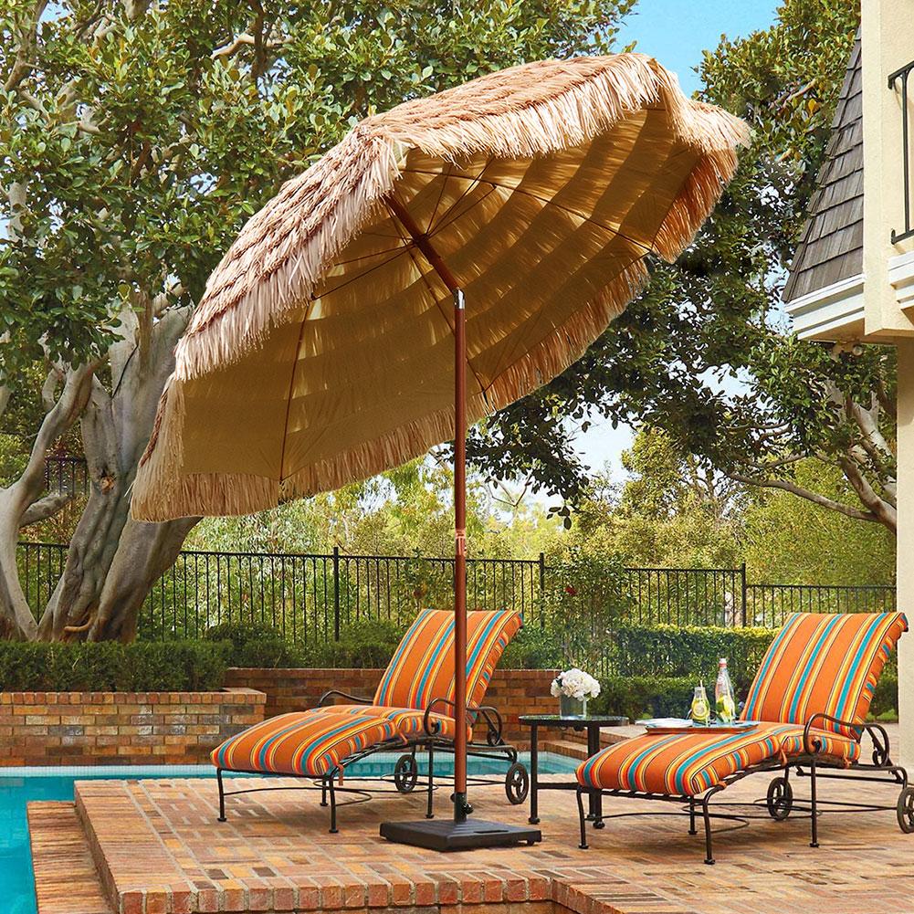 6.23ft/1.9m Sunshade Straw Umbrella Outdoor Beach Parasol Umbrella 8 Ribs Natural Tiki Umbrella for Hotel Homestays Garden Patio