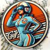 Vintage Gulf Racing Woman Racer Aluminum Wall Art X Inch Ideal for Home Decor PreDrilled
