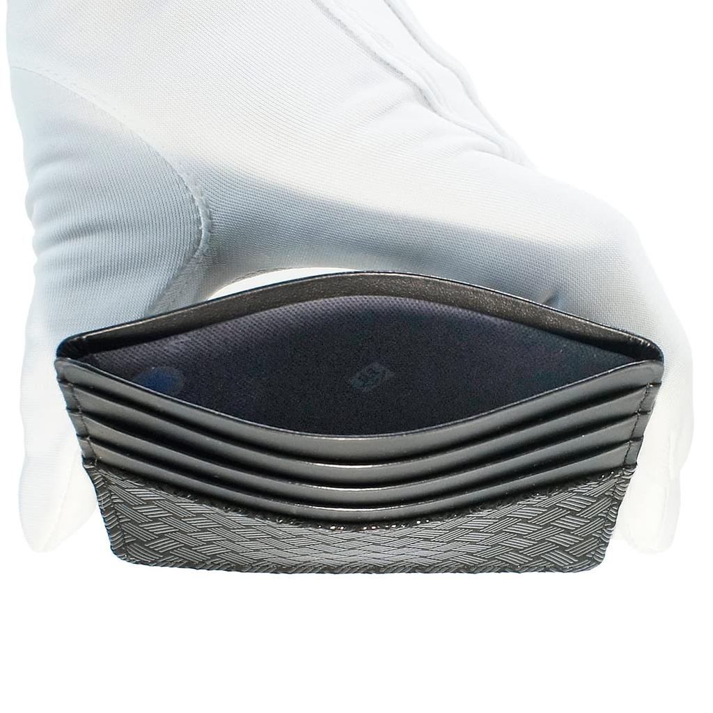 Inden Card Holder Slim Card Case Thin Deerskin Black X Black Lacquer Ajiro Knitting Pattern [Indenya] 2530-01-158