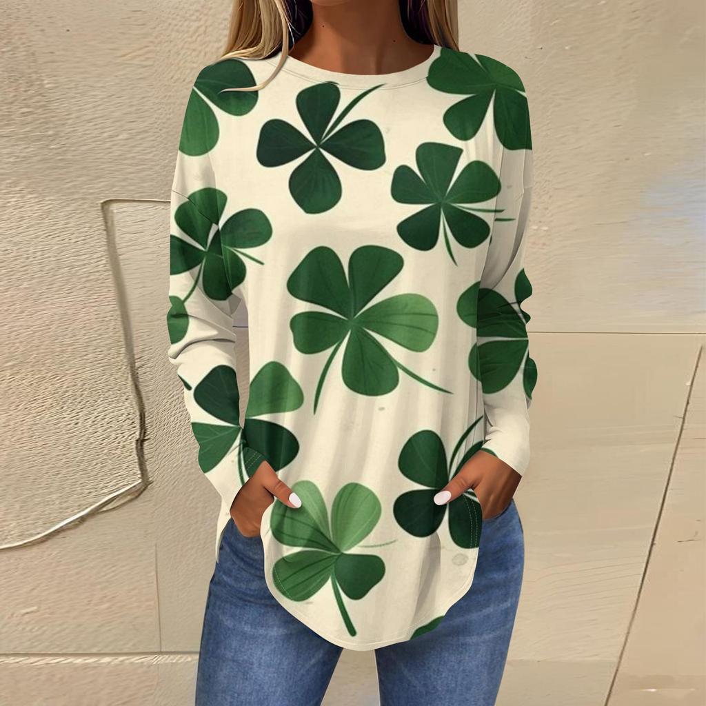 Женская модная свободная футболка с круглым вырезом и длинным рукавом с принтом