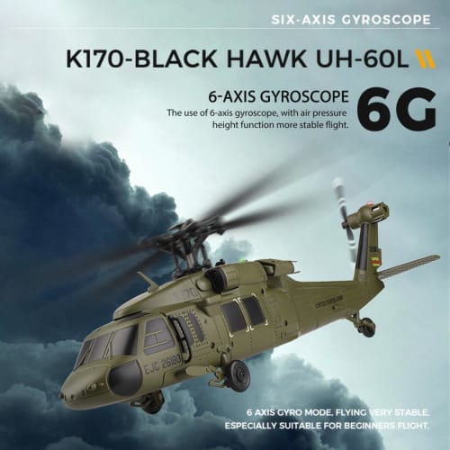 Razordon WL K170 Blackhawk RC Helicopter, 2.4G 4CH Flybarless 6-Axis Gyroscope High-Altitude Hovering RC Military Helicopter with Display Stand and Ap