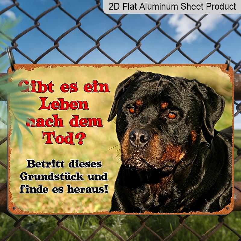 2D Flat, 1pc Funny Warning Sign, 12"×8" - German Quote Plaque, Vintage Aluminum Yard Decor, Humorous Dog Security Warning Gift