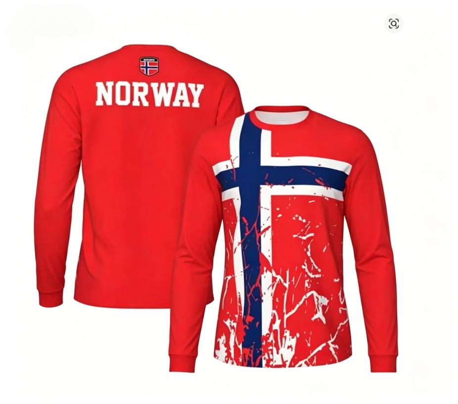 2026 Norway Pattern 3D Printed Sports Football Men's Long Sleeve Outdoor Sports Breathable Quick Drying Fashionable Versatile