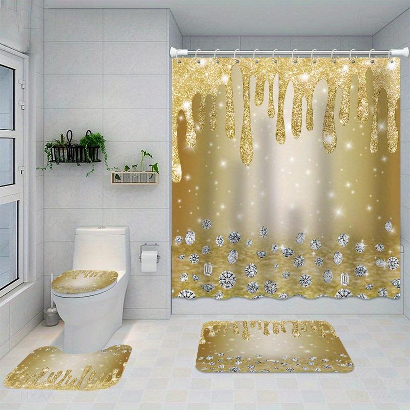 1/4 шт. Роскошный золотой цветочный водонепроницаемый комплект занавесок для душа, декоративный набор для ванной комнаты, нескользящий коврик для унитаза, коврик для ванной и 12 крючков