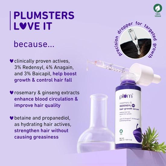 Сыворотка для роста волос Plum | С розмарином, 3% Redensyl, 4% Anagain, 3% Baicapil и экстрактом женьшеня | Уменьшает выпадение волос,|Для мужчин и женщин | 30 мл