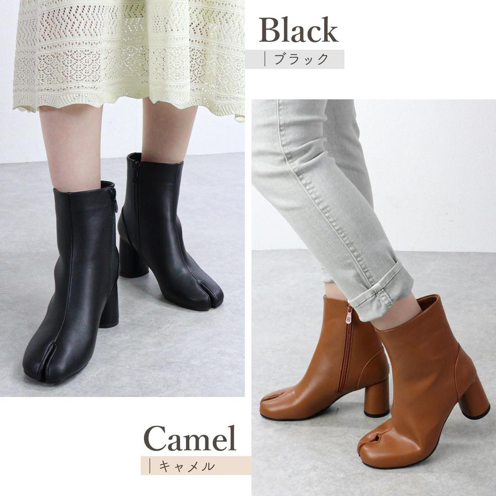 9043 Ботильоны Tabi на цилиндрическом каблуке [Liberty Doll], каблук 6,7 см, женские (Темно-коричневый, XX-большой)