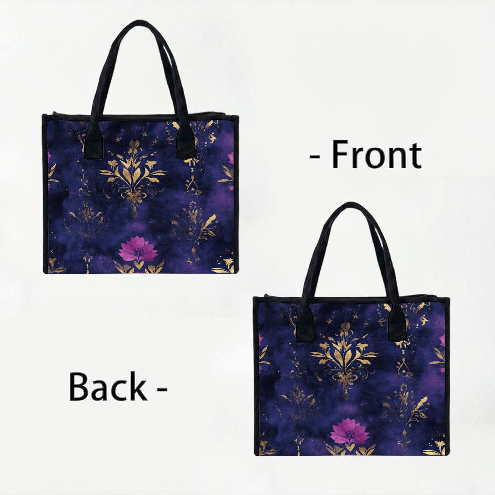Vintage Purple Floral Shoulder Bag Elegant Daily Shopper Tote