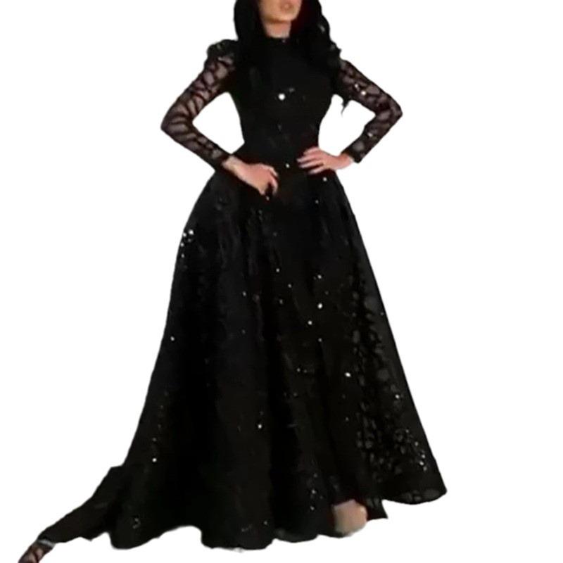 Весна и лето новая европейская и американская женская одежда сексуальное модное платье с длинным рукавом, усыпанное золотом, сетчатое платье с большим подолом, платье