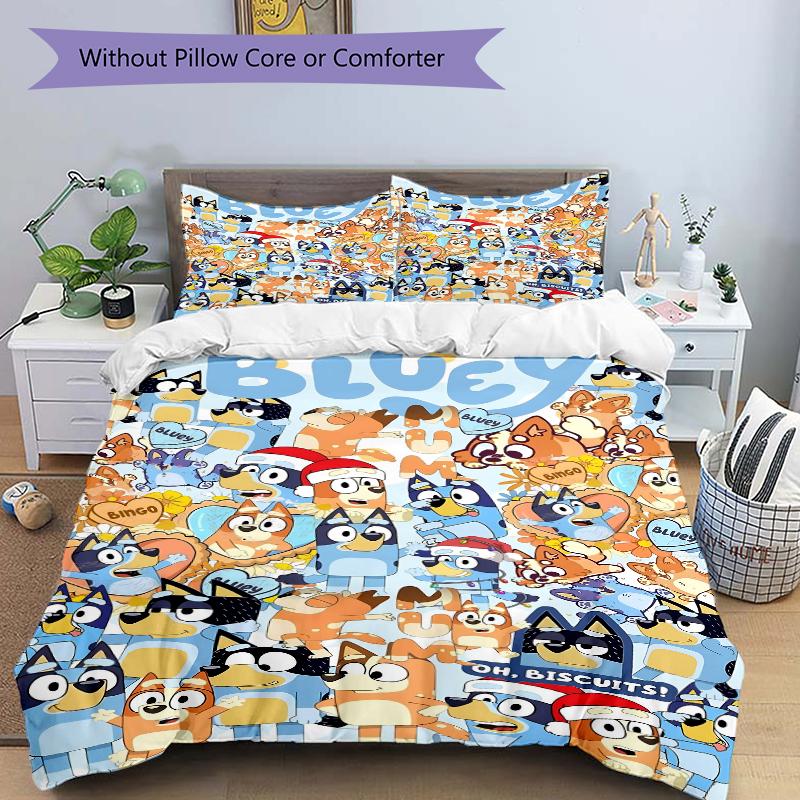 3Pcs Bluey Biscuits Adventure Bedding Set Quilt Cover Pillowcase Home Christmas Xmas Halloween Gift 1 Duvet Cover 2 Pillowcase S92158