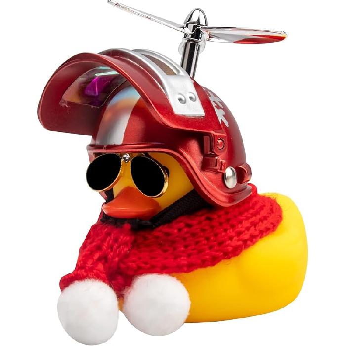 wonuu Rubber Duck Car Ornaments Yellow Duck Car Dashboard Decorations with Propeller Helmet for Christmas Decor and Home Decorations for Adults