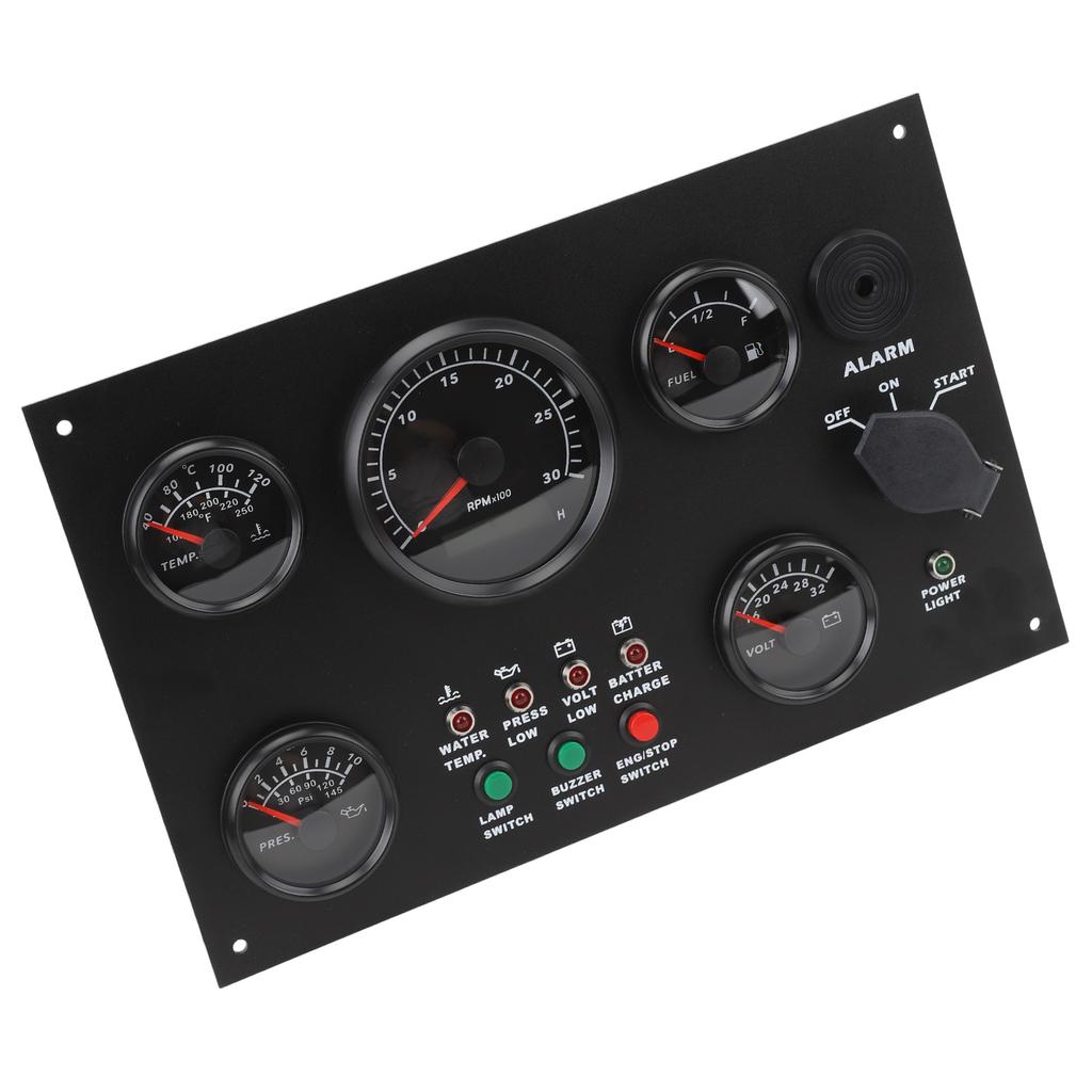 300x190mm Boat Gauge Panel 0 to 3000 RPM Water Temp Oil Level Voltage Pressure Tachometer Panel for Yachts Ships Black