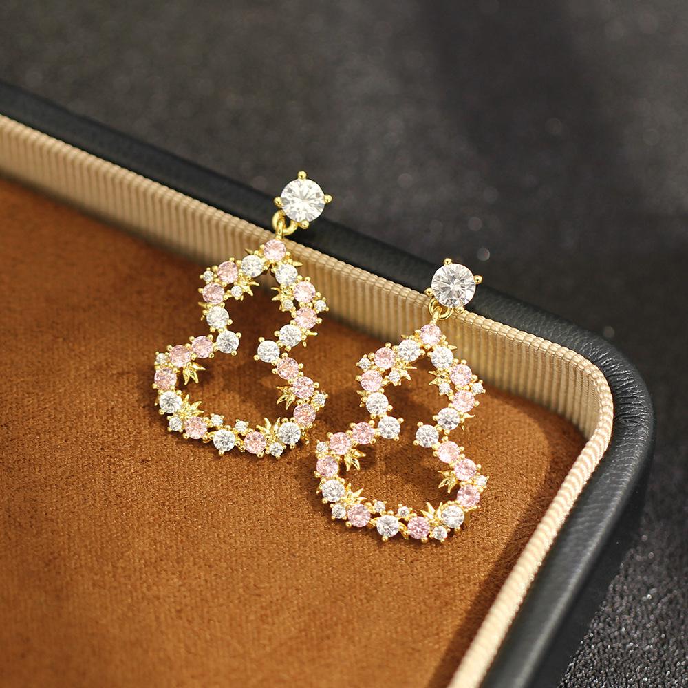 Light luxury high-end pink zircon gourd earrings new Chinese style romantic women's earrings 925 silver needle earrings