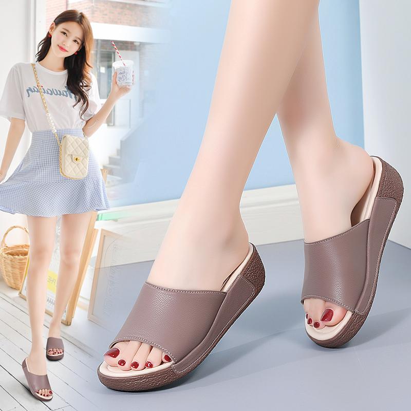 Женские шлепанцы, летние базовые уличные нарядные шлепанцы с открытым носком, повседневные тапочки на платформе с толстой подошвой, большие размеры