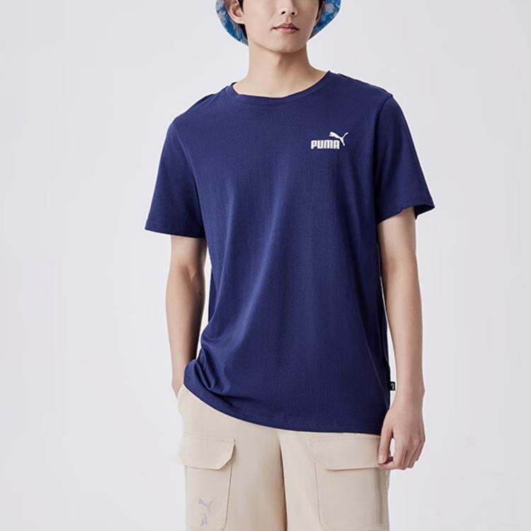 Men's PUMA DECO GLAM T-Shirts Men's Marine Blue Crew Neck Moderate
