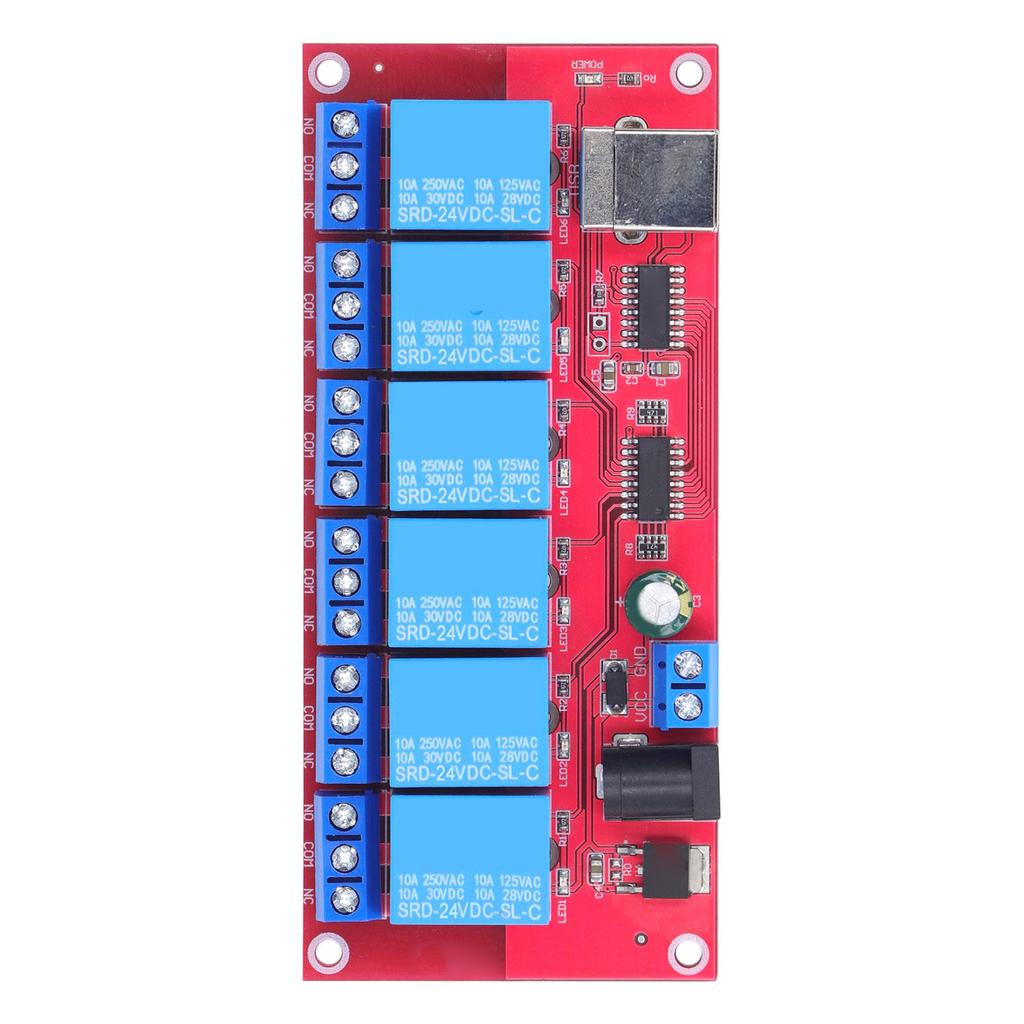 6 Channel USB Relay Module Modes Adjustable HID Drive Free USB Relay Board for Home Farm 24V