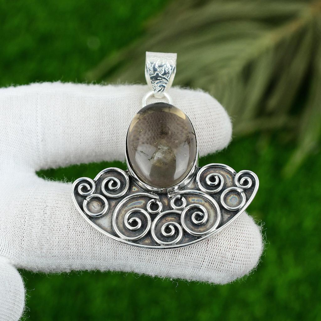 Mothers Day Deal Natural Lodolite Quartz Bezel Boho Pendant Jewelry 925 Silver